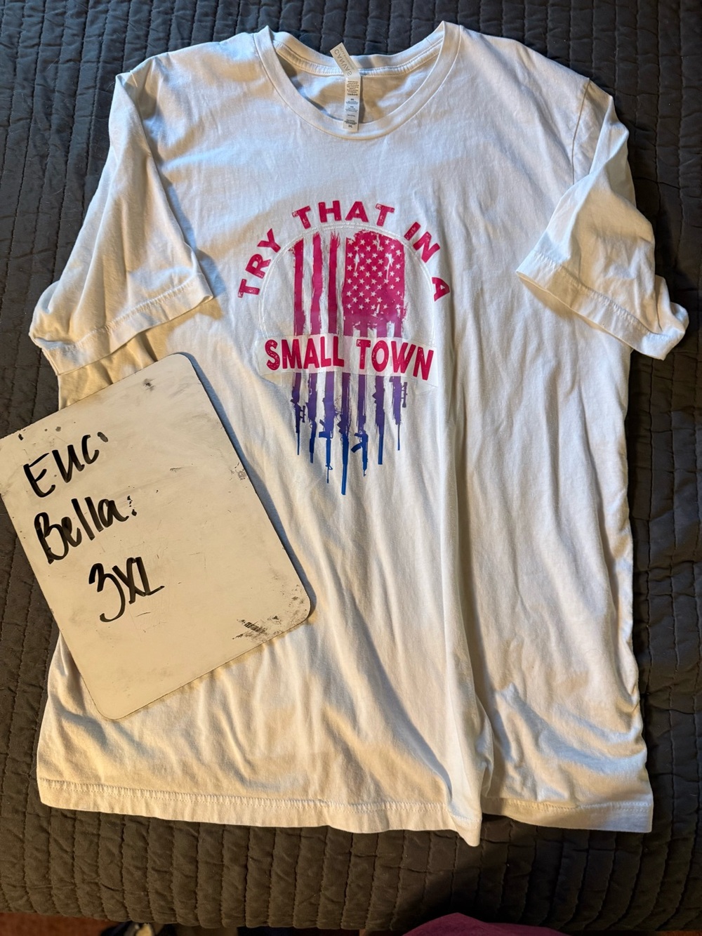 Bella Canvas White Tee with Pink and Purple Americana Graphic